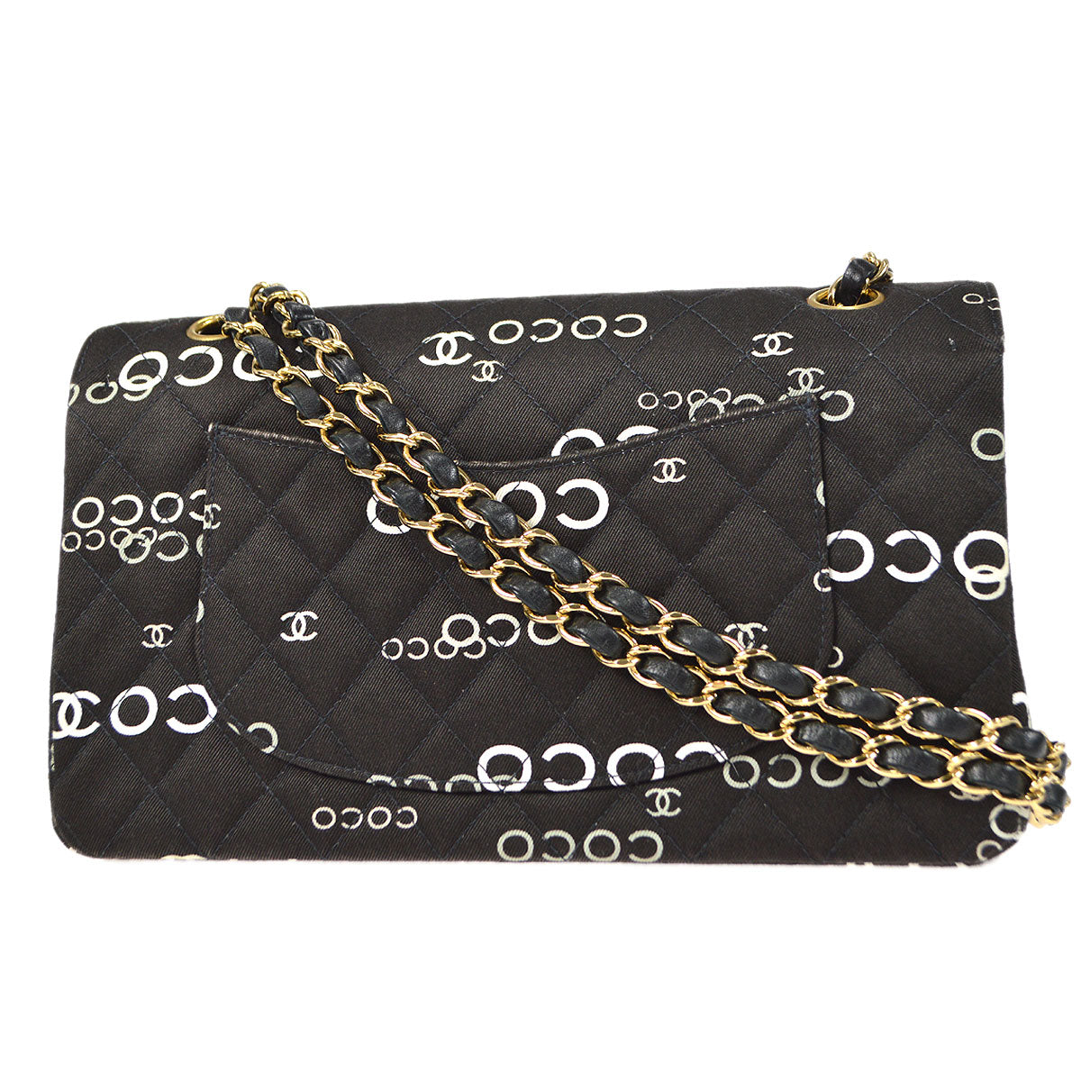 Luxury Chanel 2001-2003 COCO patterned Classic Double Flap Medium Black Canvas