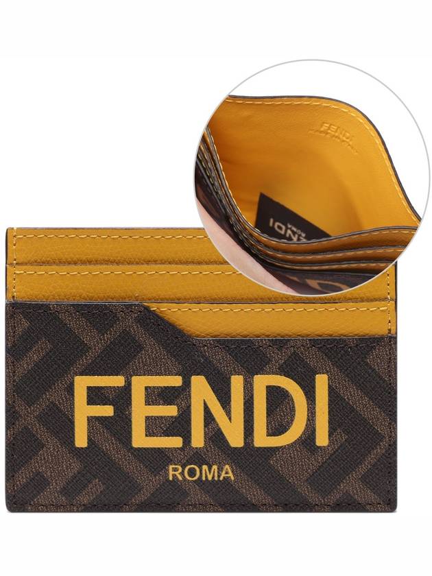 Luxury Fendi Roma Logo 3-Fold Card Wallet Brown Yellow