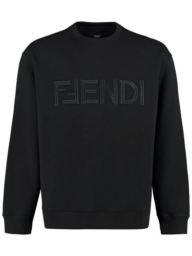 Luxury Fendi Embroidered Logo Crew Neck Sweatshirt Black