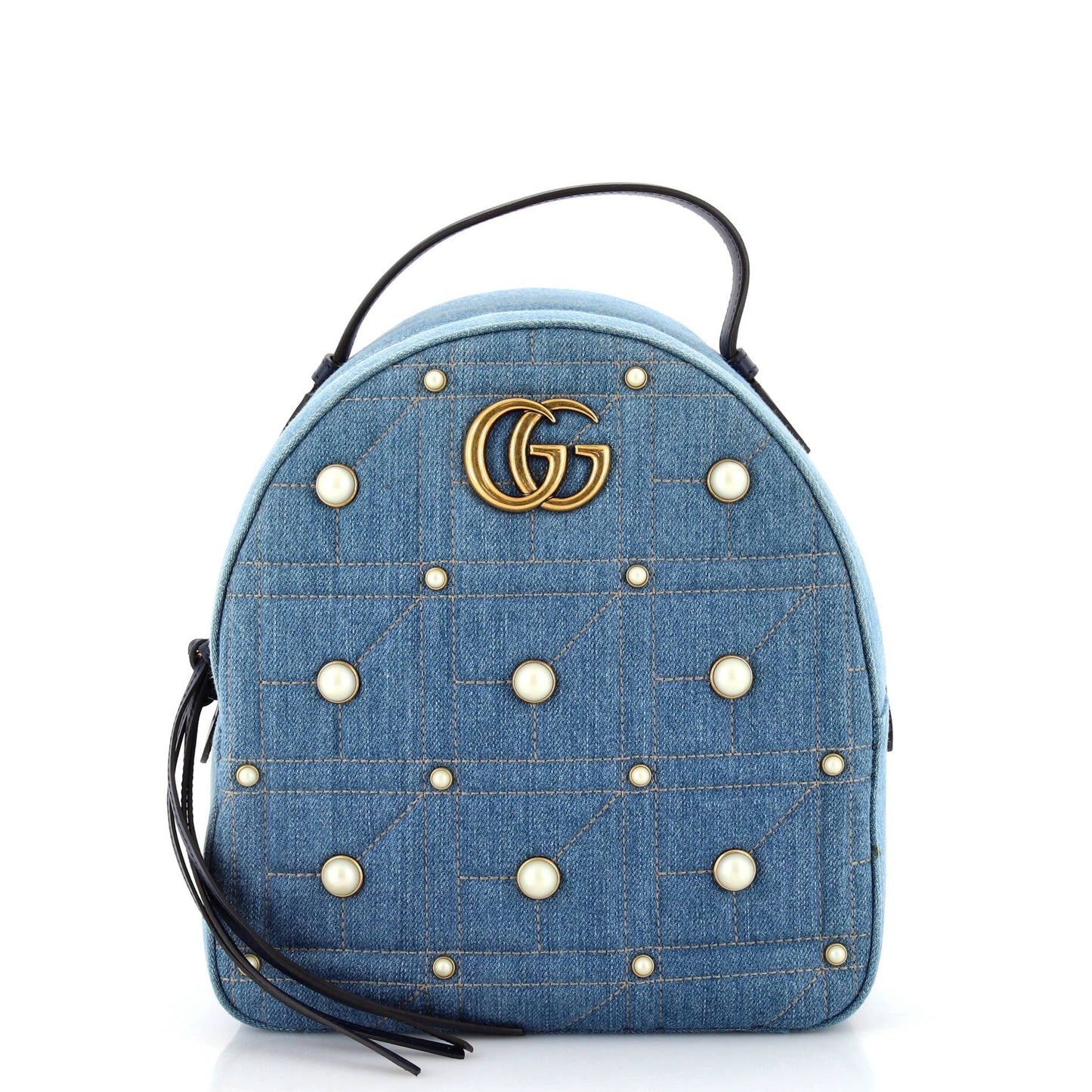 Luxury Gucci Trending 2025 Pearly GG Marmont Backpack Embellished Matelasse Denim Small