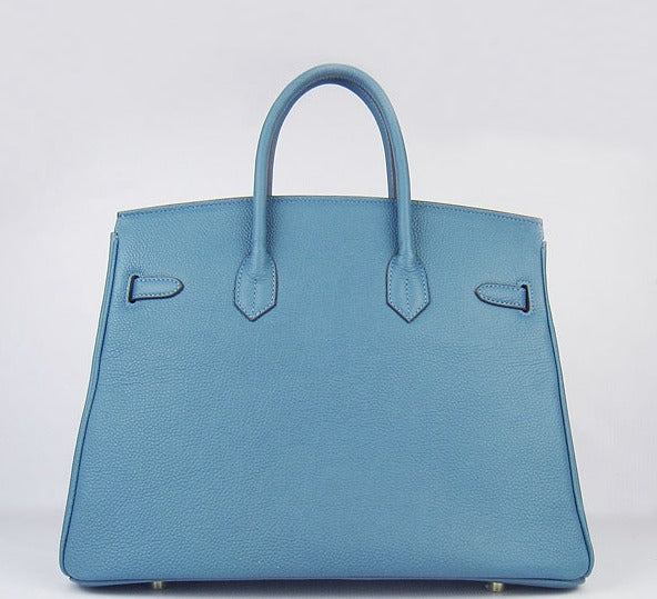 Luxury Hermes Birkin 35cm Cattle Skin Vein Handbags Blue Golden