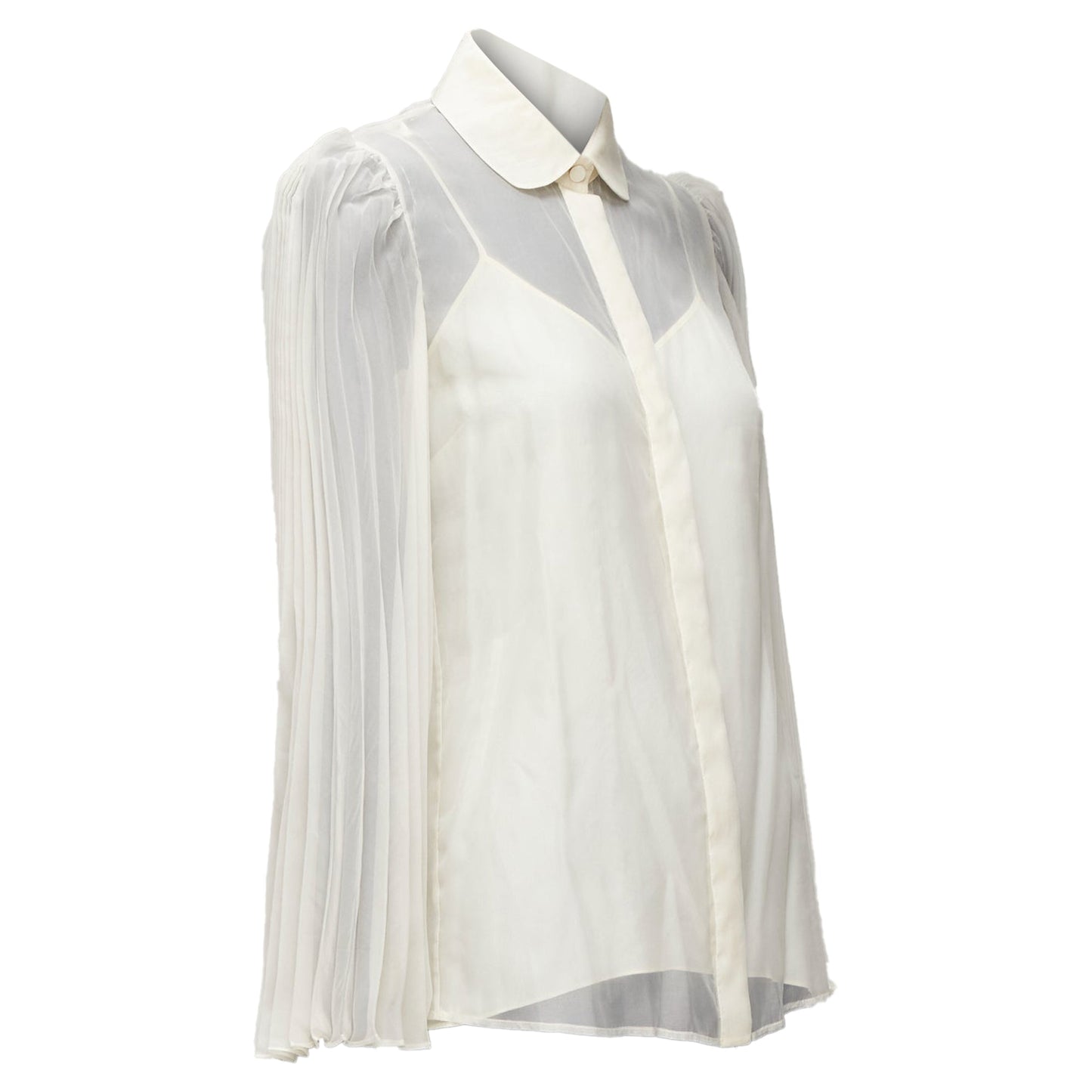 Gucci Silk Blend Puff Sleeve Peter Pan Collar Cami Lined Blouse