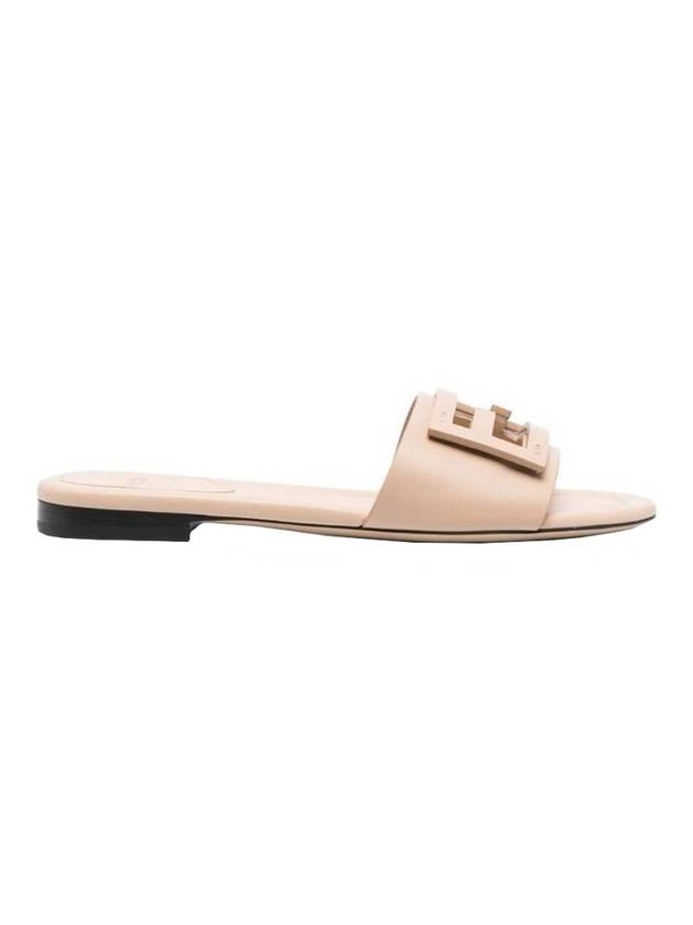 Luxury Fendi Baguette FF Logo Leather Slippers Beige