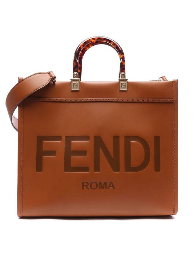 Luxury Fendi Sunshine Logo Medium Tote Bag Brown