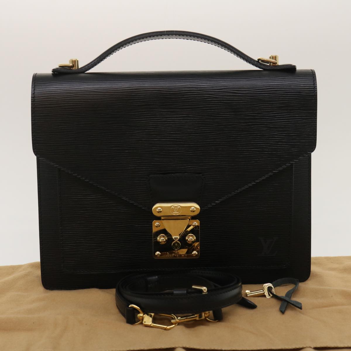 LOUIS VUITTON Epi Monceau Hand Bag 2way Black M52122 LV ch025A