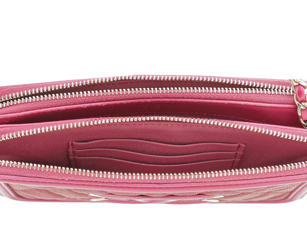 Chanel Bicolor CC Filigree Caviar Double Zip Clutch Chain