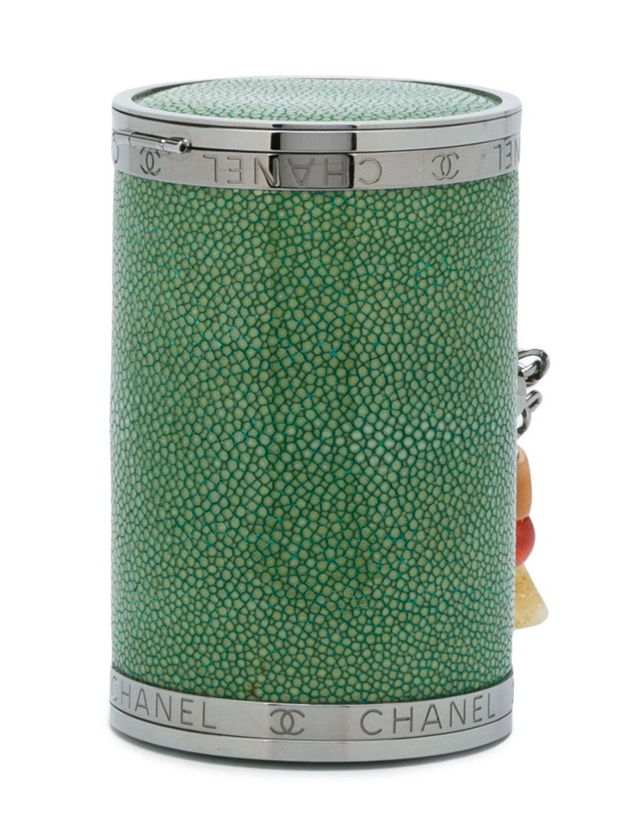 CHANEL Green Barrel Clutch Bag