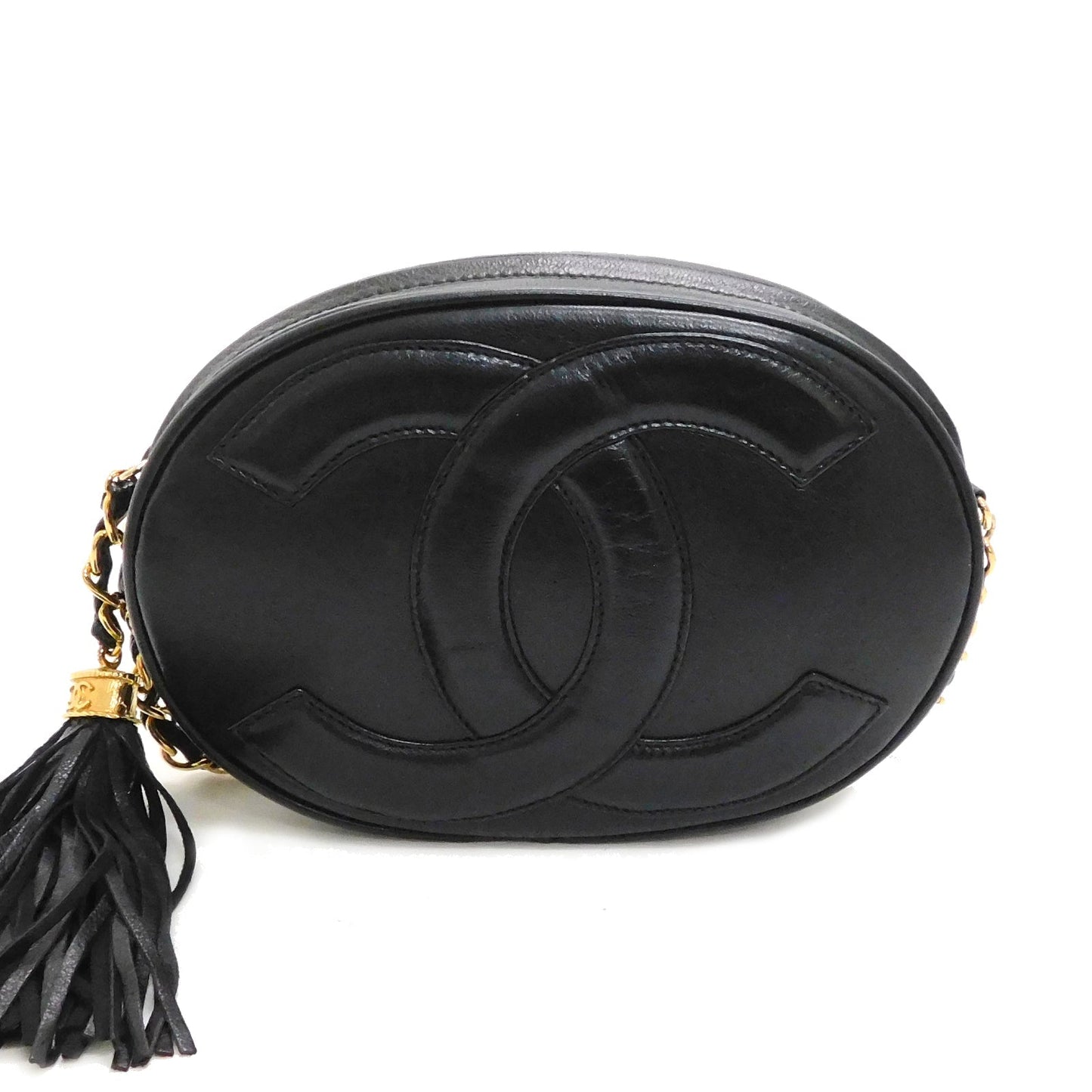 Luxury Chanel CC Fringe Crossbody Bag Black Calfskin Gold