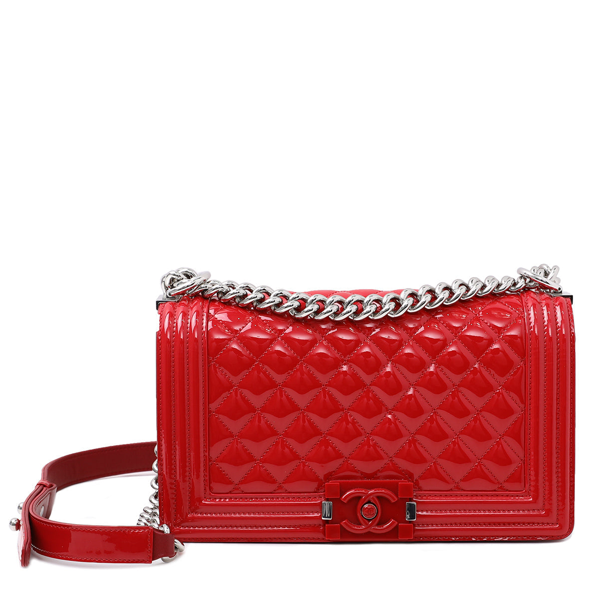 Chanel Red Boy Plexiglass Lock Bag