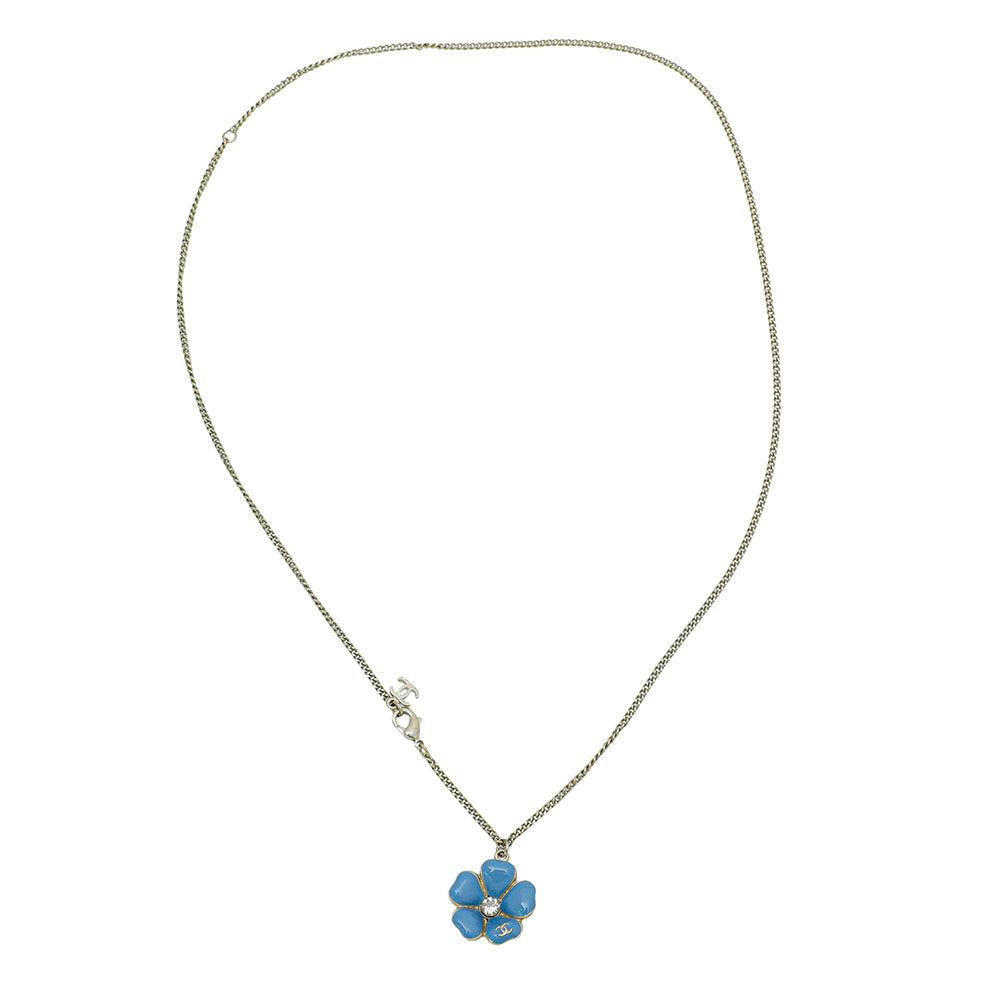 Chanel Blue Camellia Enamel Crystal Necklace