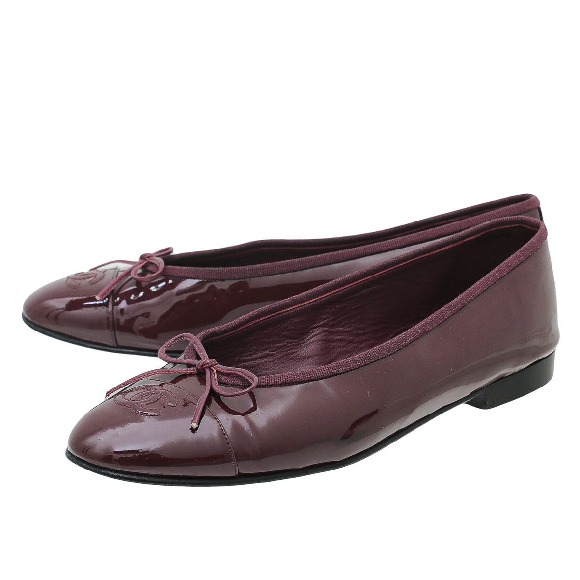 Chanel Burgundy CC Cap Toe Flat Ballerina 40