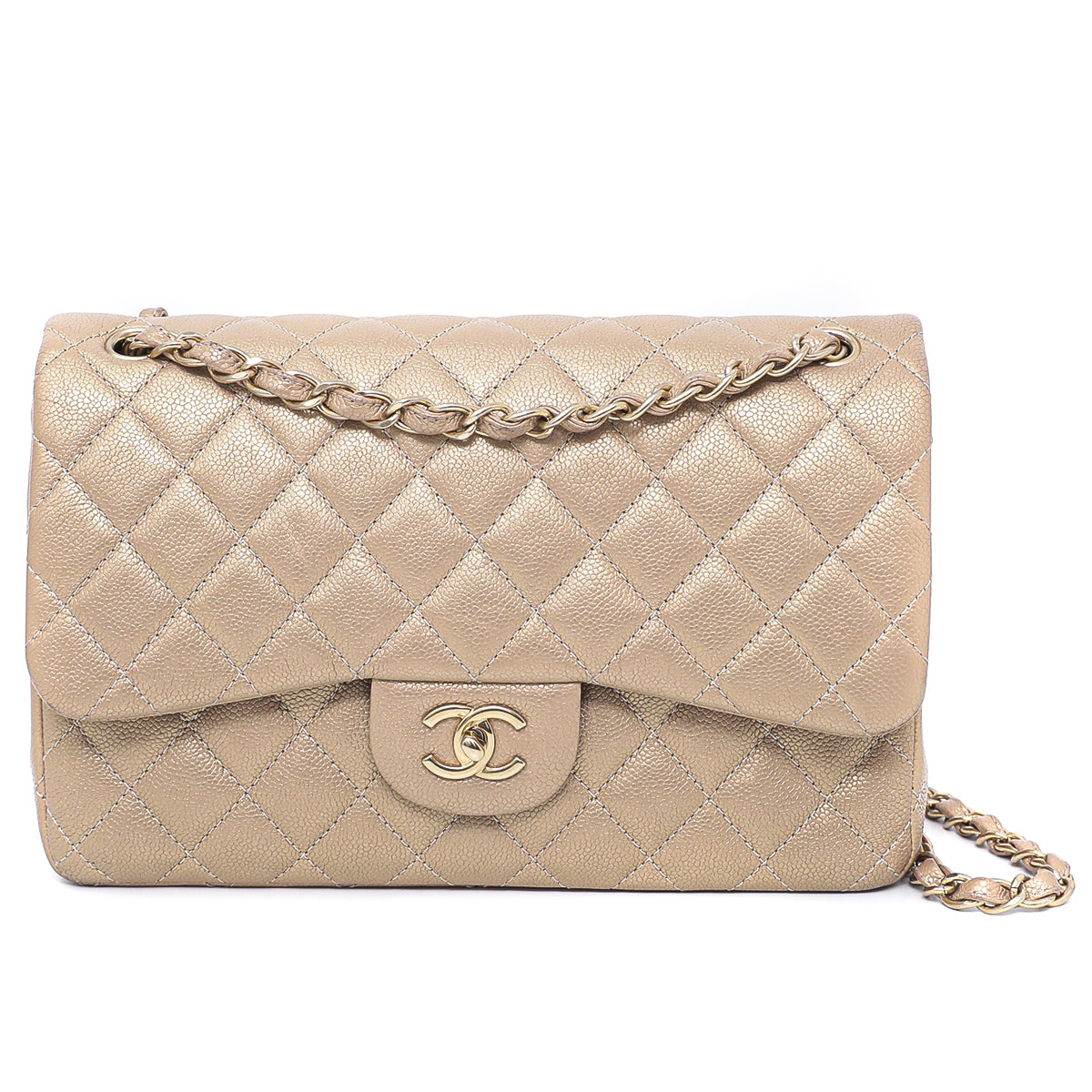 Chanel Metallic Beige CC Classic Double Flap Jumbo Bag