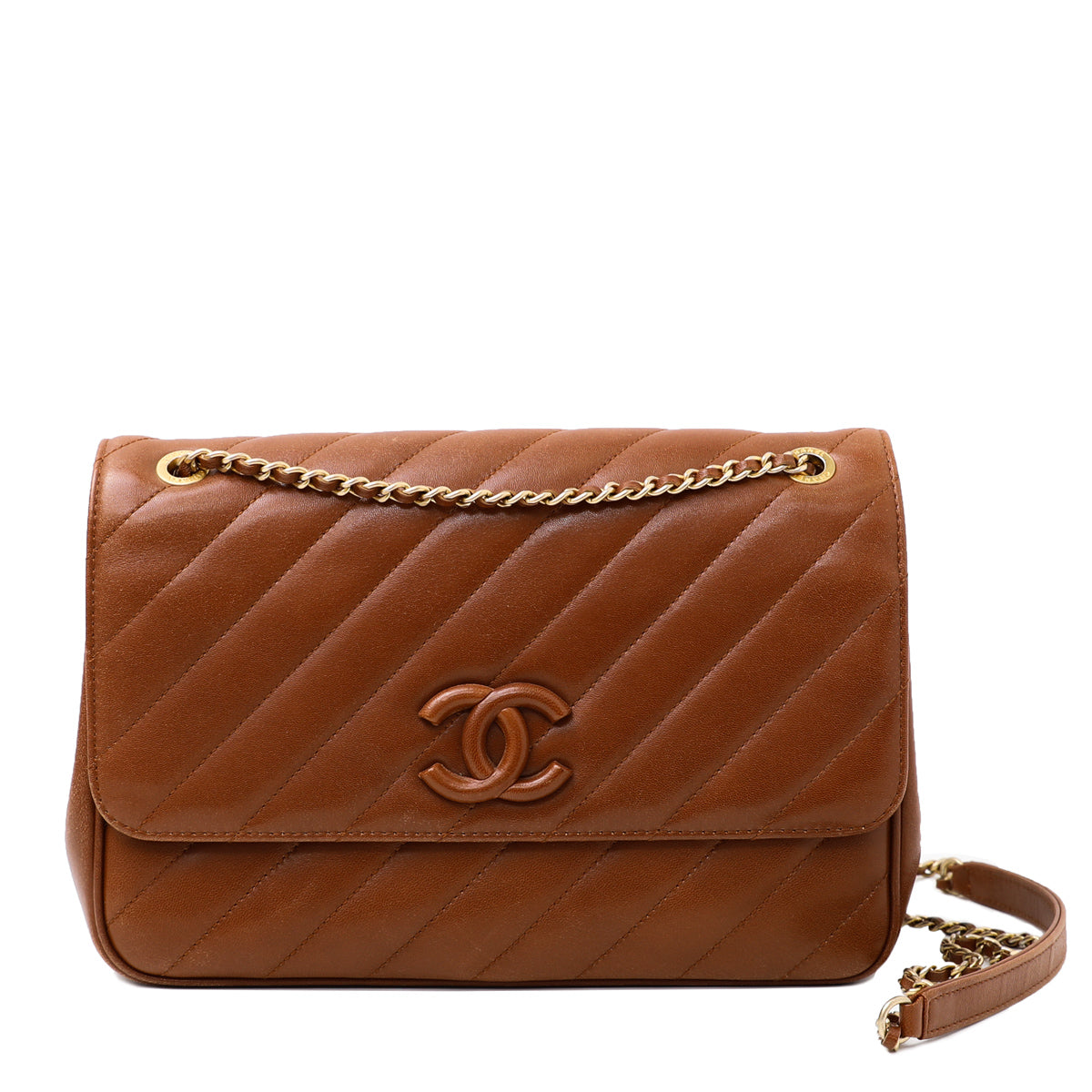Chanel Brown CC Covered Diagonal Flap Bag