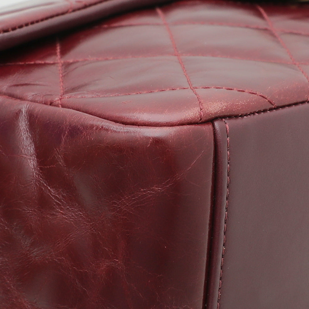 Chanel Burgundy CC Glazed Gold Bar Top Handle Flap Bag