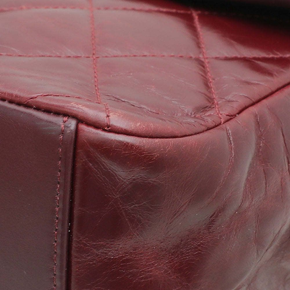 Chanel Burgundy CC Glazed Gold Bar Top Handle Flap Bag