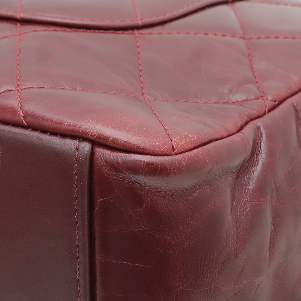 Chanel Burgundy CC Glazed Gold Bar Top Handle Flap Bag