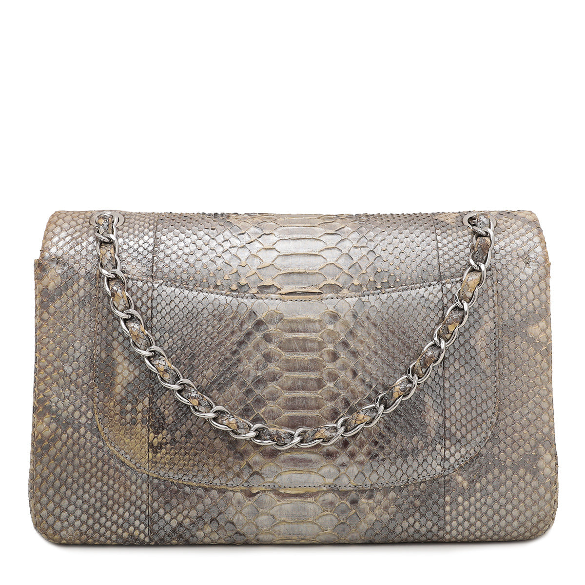 Chanel Metallic Beige Ombre Python Classic Flap Bag Jumbo