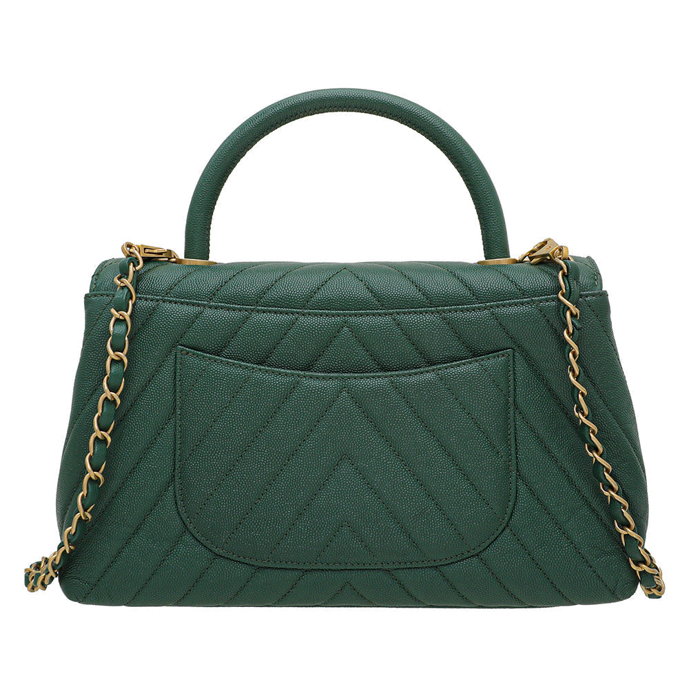 Chanel Olive Green Chevron Coco Handle Small Bag