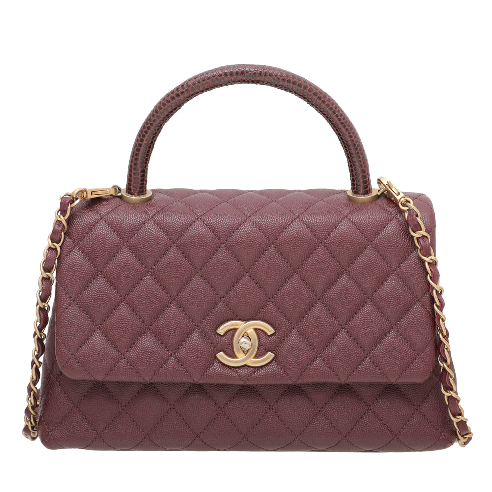 Chanel Maroon Coco Handle with Lizard Handle Bag