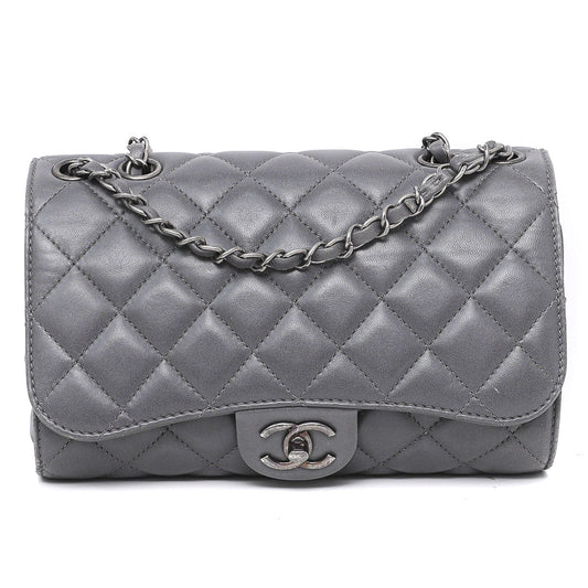 Chanel Gray Drawstring Shopping Flap Bag