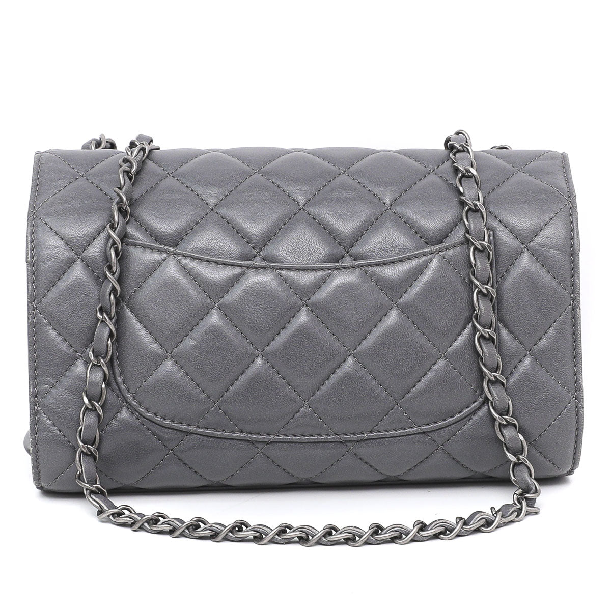 Chanel Gray Drawstring Shopping Flap Bag