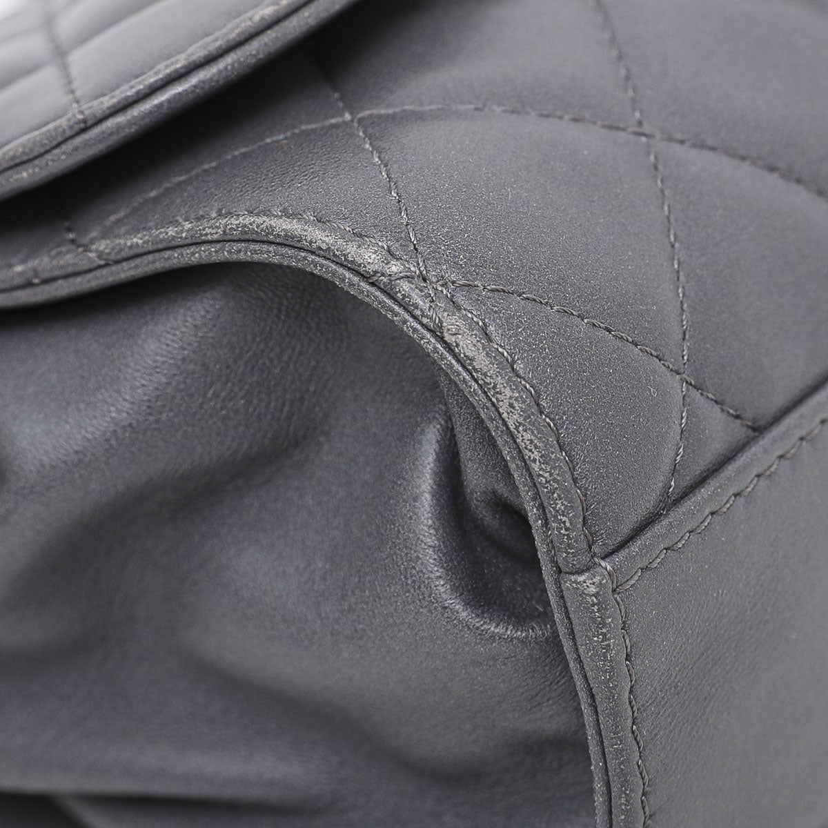 Chanel Gray Drawstring Shopping Flap Bag