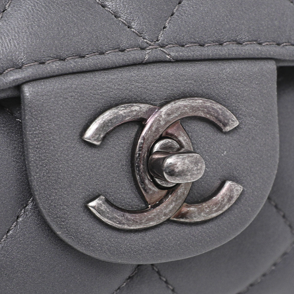 Chanel Gray Drawstring Shopping Flap Bag