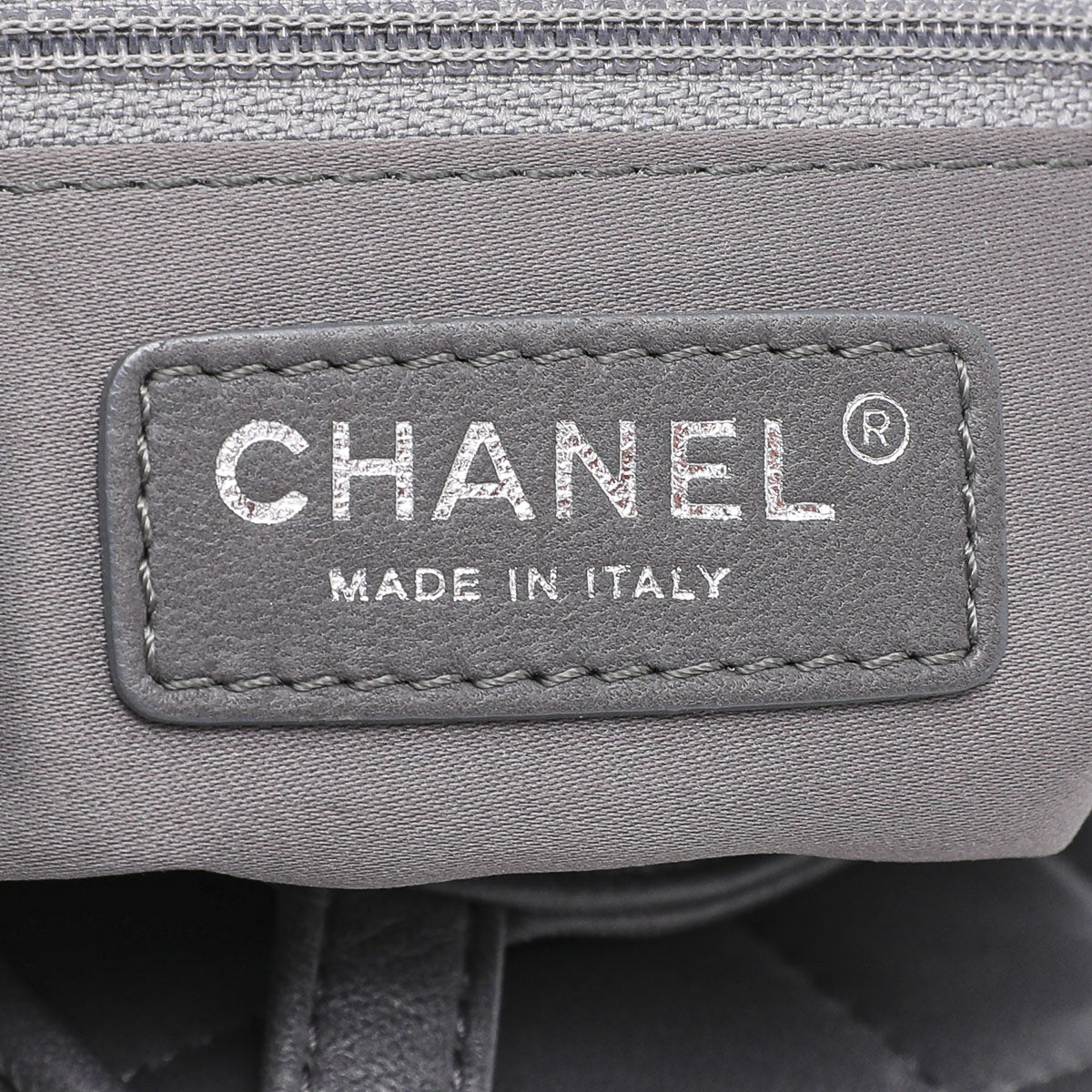 Chanel Gray Drawstring Shopping Flap Bag