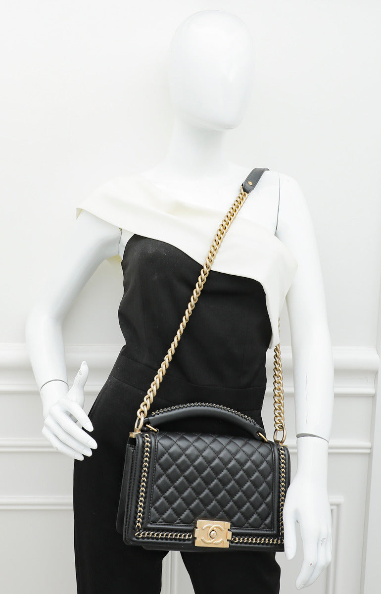 Chanel Black Le Boy Handle Chain Medium Bag