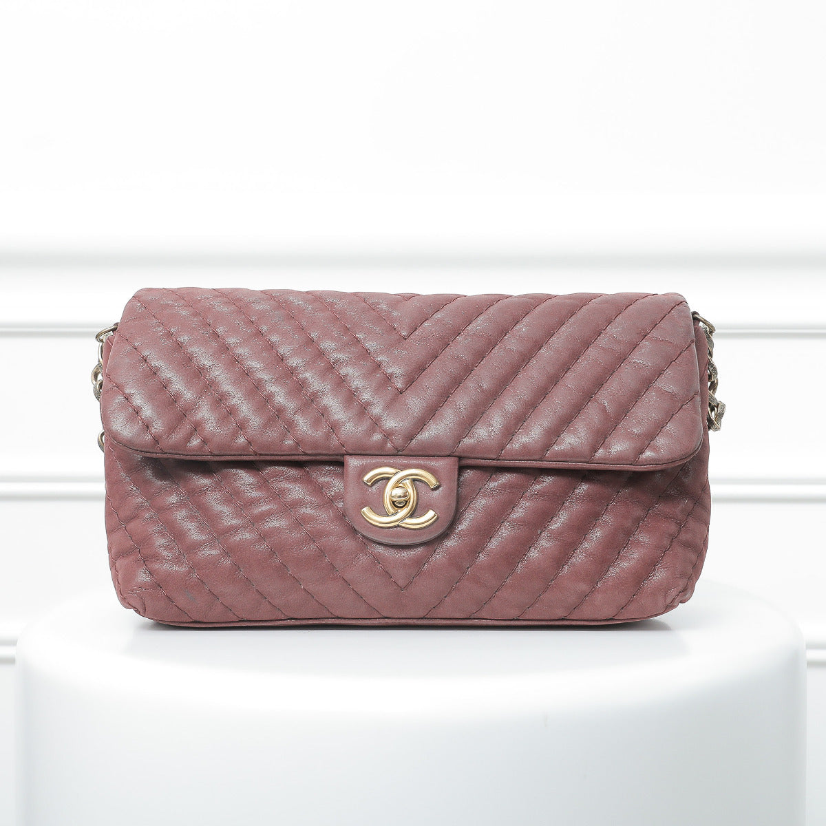 Chanel Burgundy New Surpique Chevron Flap Bag