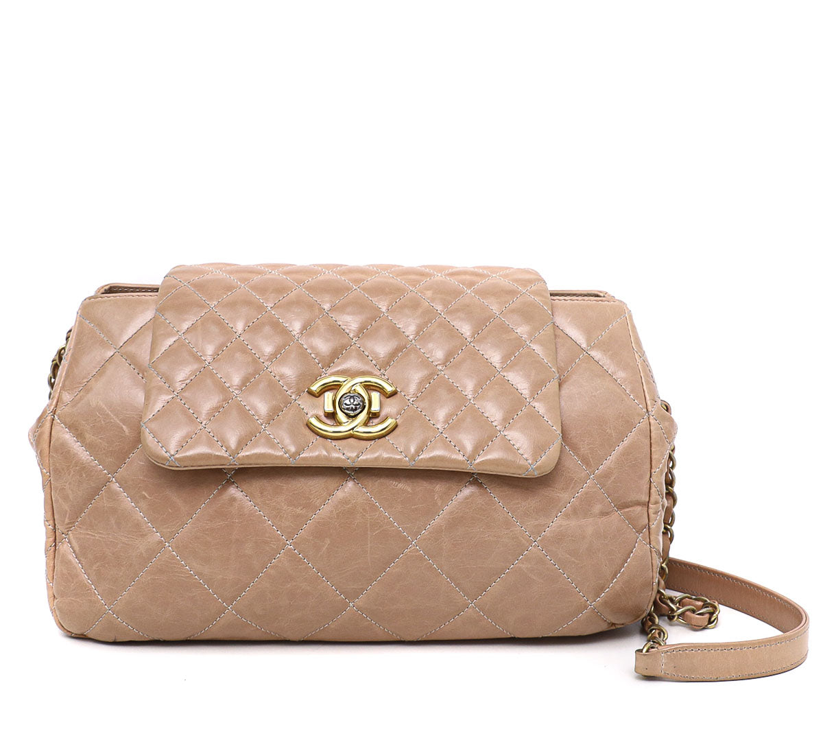 Chanel Light Orange Semi Hobo Flap Bag Small