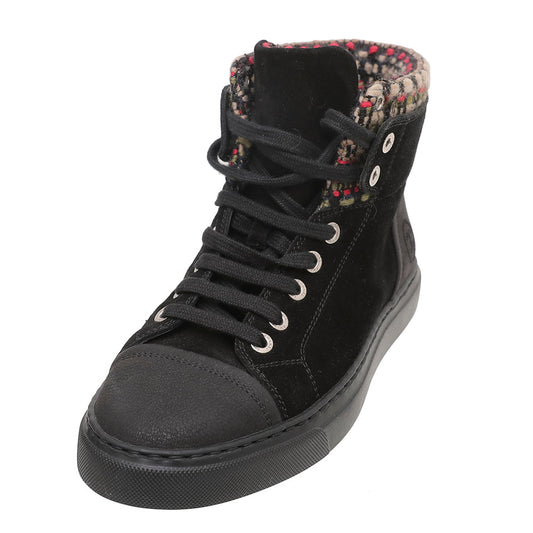 Chanel Black Suede Tweed High Top Sneakers 36.5