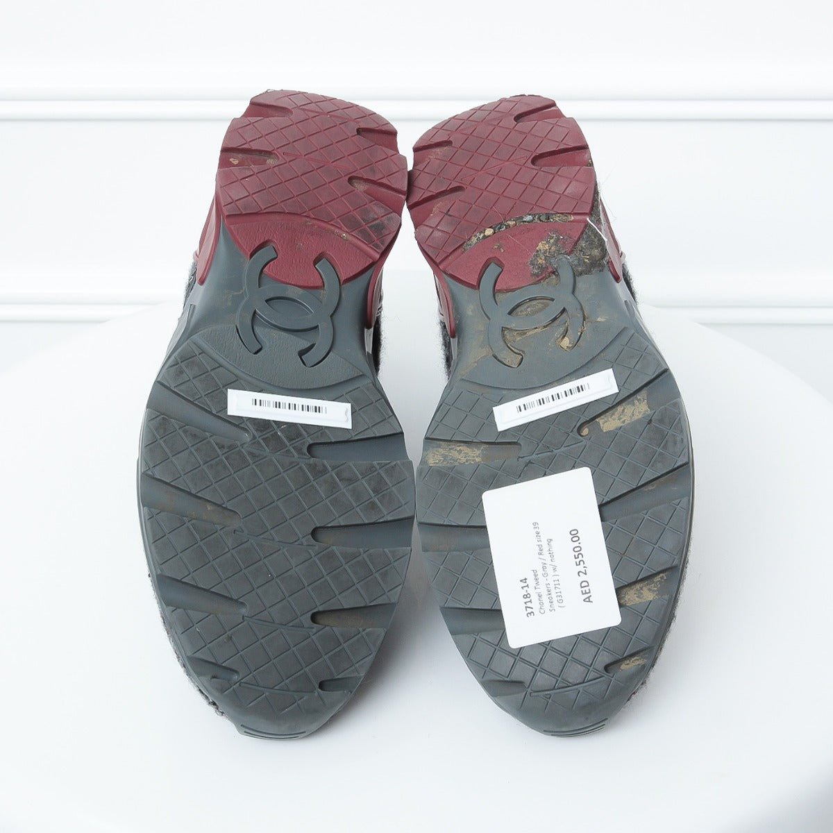 Chanel Grey -Red Tweed Sneakers 39