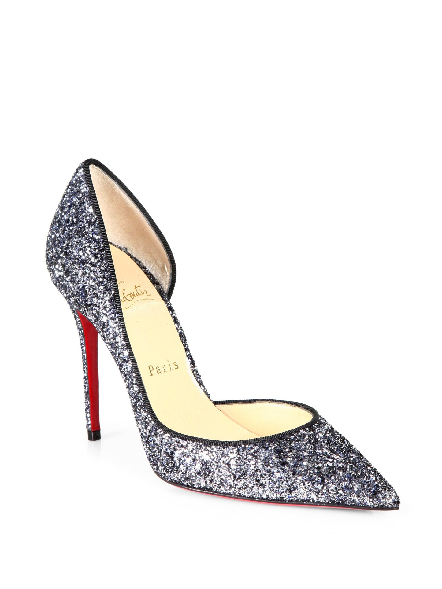 CHRISTIAN LOUBOUTIN IRIZA HALF D'ORSAY GLITTER PUMP SIZE 38.5