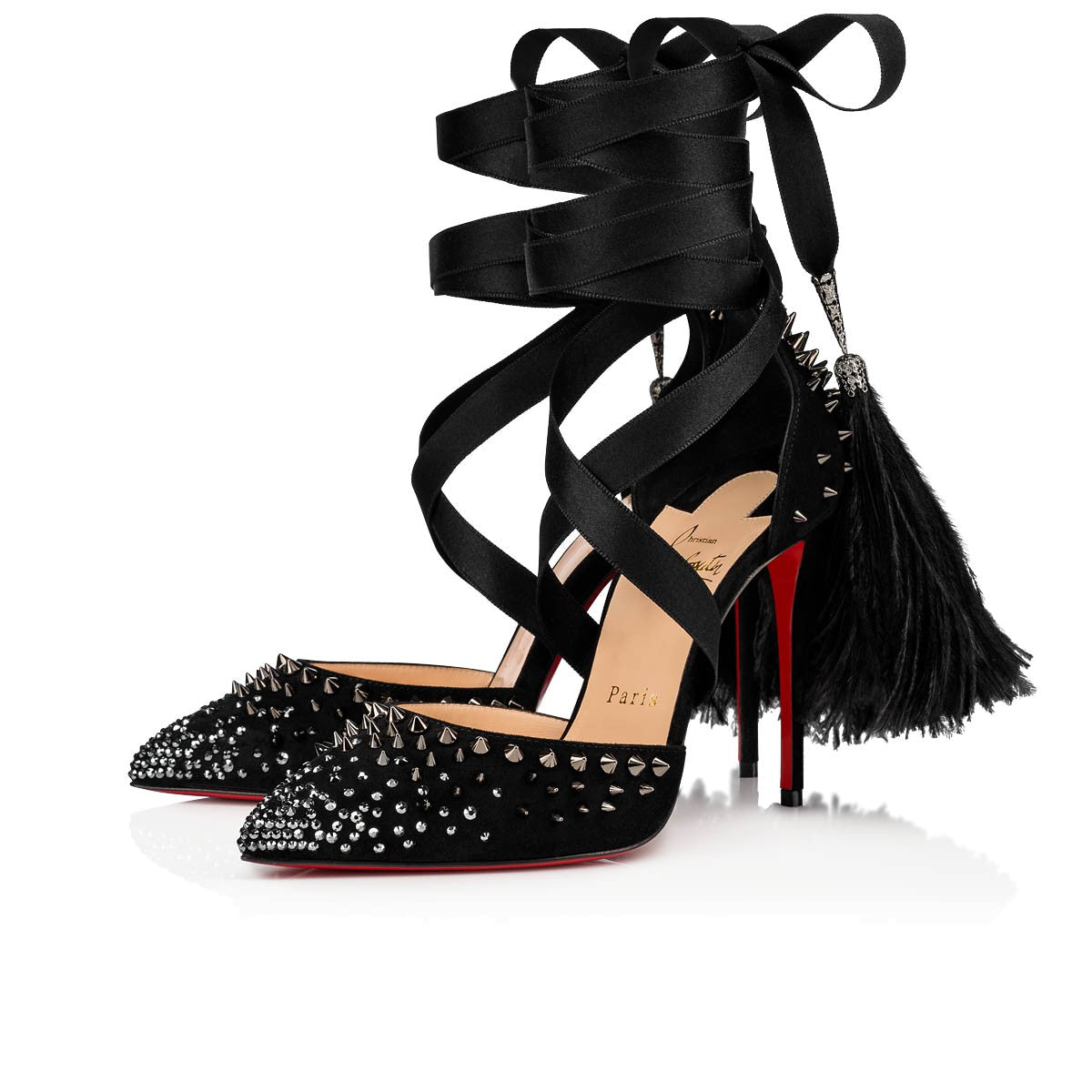CHRISTIAN LOUBOUTIN BLACK FAIRY 100 VERSION BLACK OSTRICH