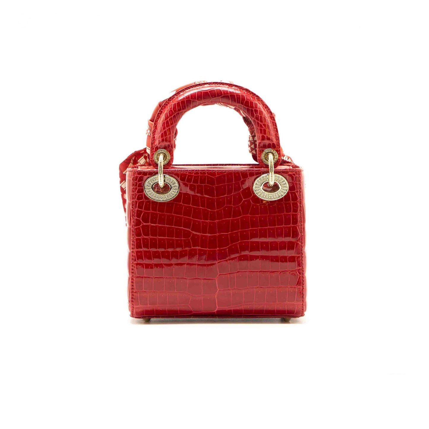 Luxury Dior Red Crocodile Mini Crystal Studded Lady Luxury Dior Tote With Silk Scarf