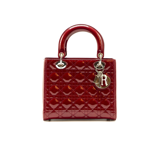 Luxury Dior Rouge Patent Cannage Quilted Leather Medium Lady Luxury Dior Tote