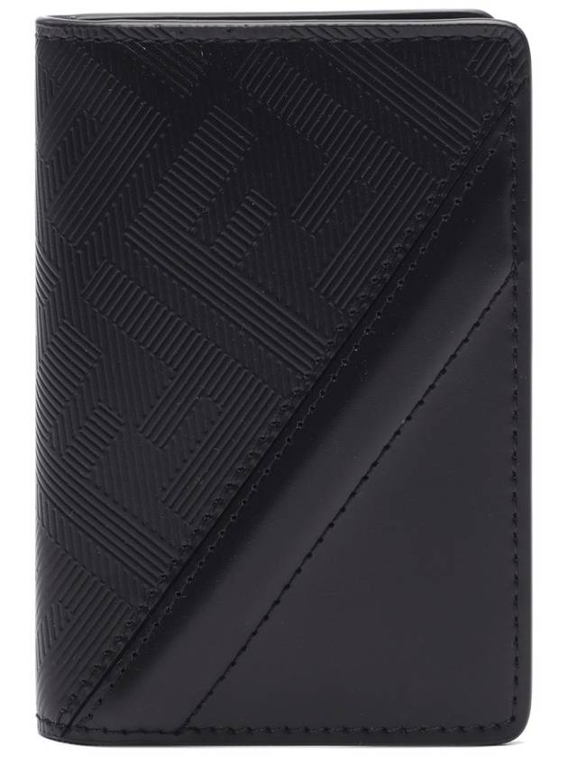Luxury Fendi Men's Shadow Diagonal Leather Card Wallet Black
