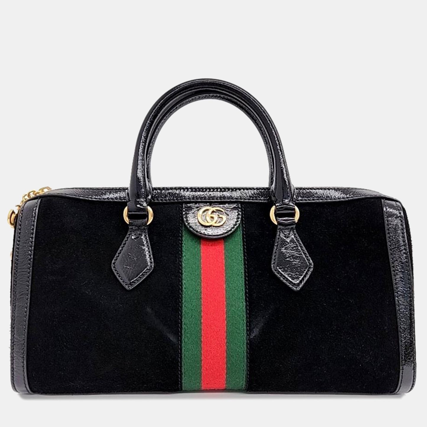 Luxury Gucci Trending 2025 Black Velvet/Leather Ophidia GG Medium Top Handle Bag