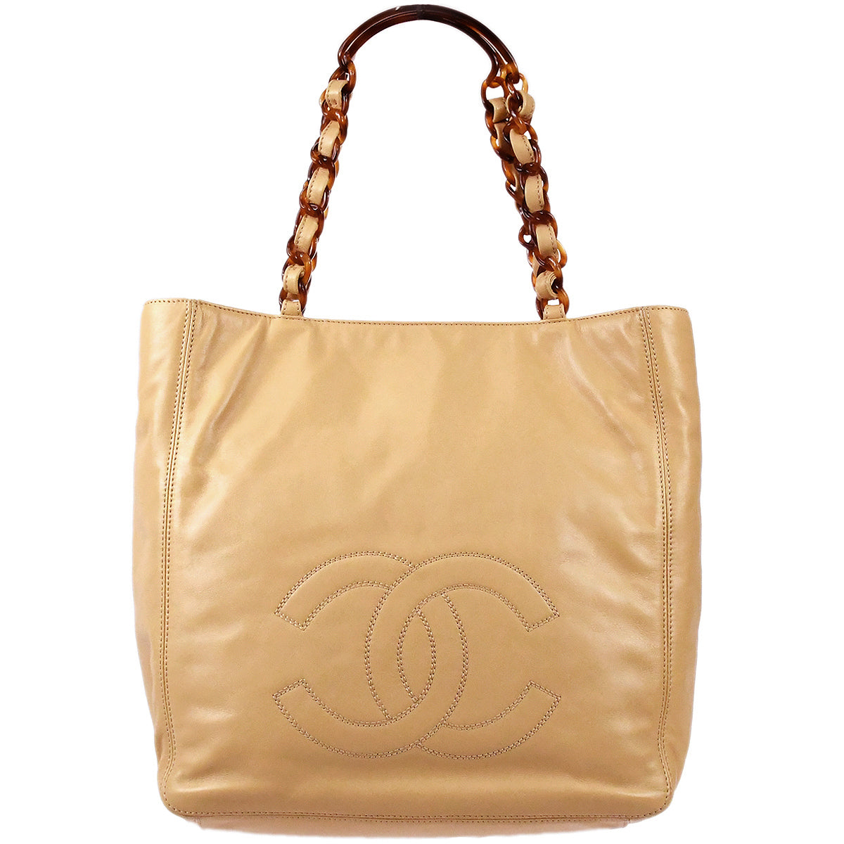 Luxury Chanel Brown Lambskin Tote Handbag