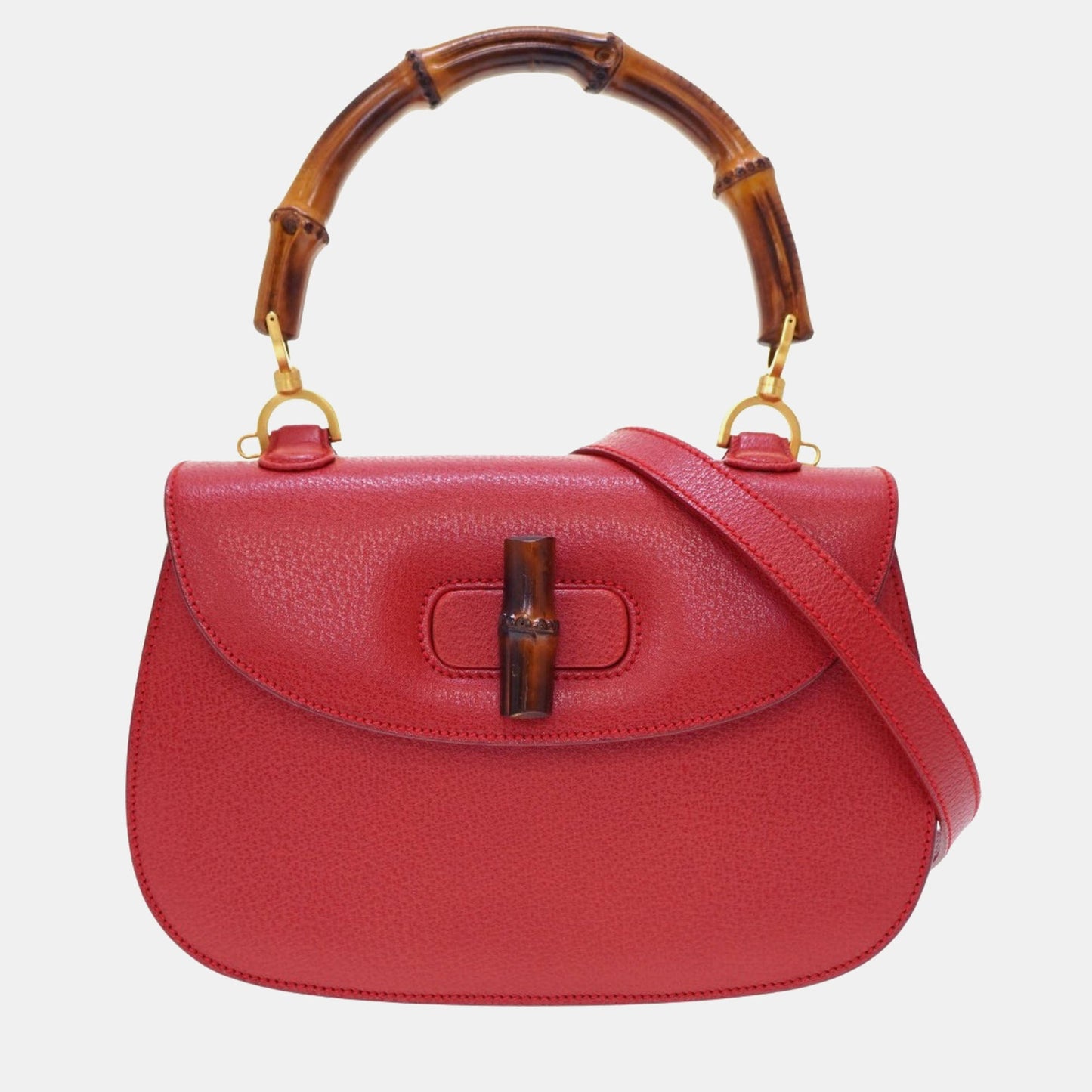 Luxury Gucci Trending 2025 Red Leather Bamboo 1947 Top Handle Bag