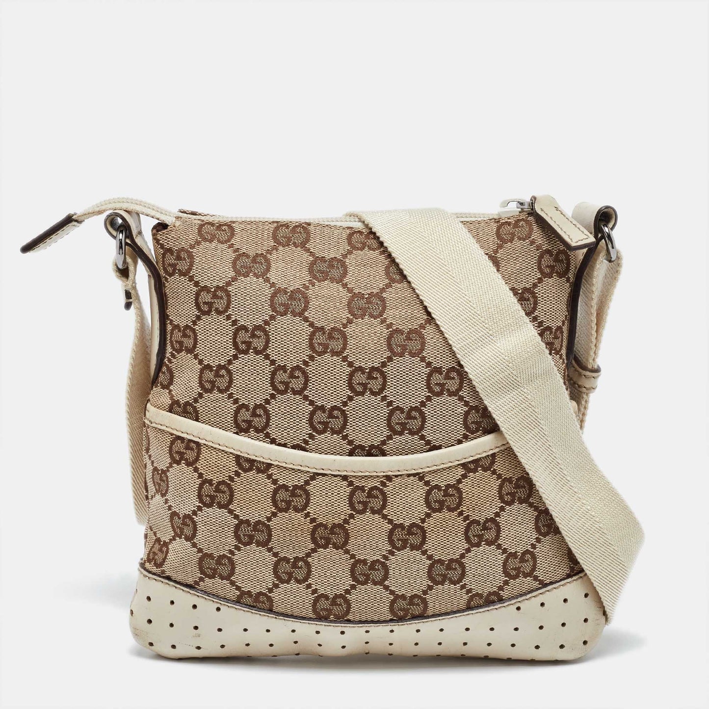 Luxury Gucci Trending 2025 Beige GG Canvas and Leather Crossbody Bag