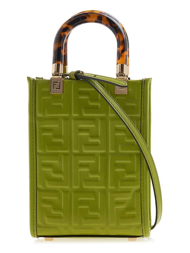 Luxury Fendi Sunshine Embossed Logo Leather Mini Cross Bag Green