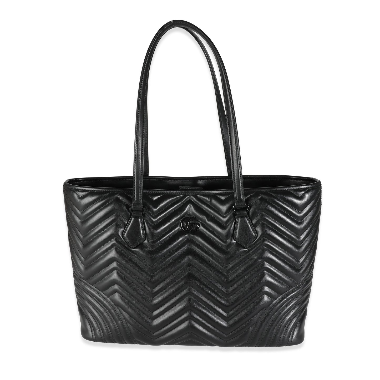 Luxury Gucci Trending 2025 Black Matelasse Chevron Calfskin GG Marmont Large Tote Bag
