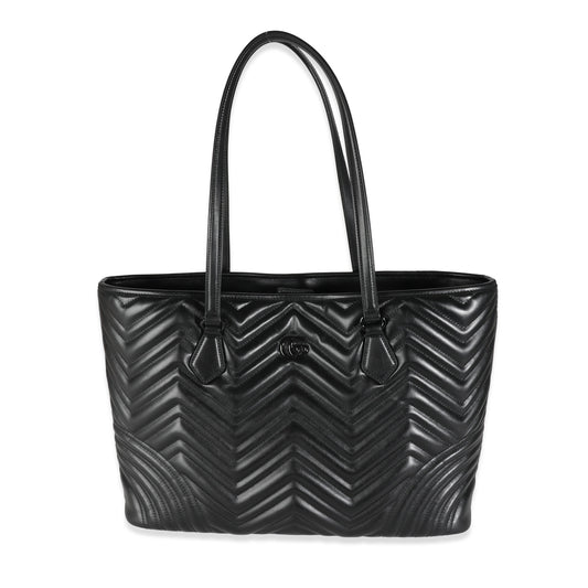 Luxury Gucci Trending 2025 Black Matelasse Chevron Calfskin GG Marmont Large Tote Bag