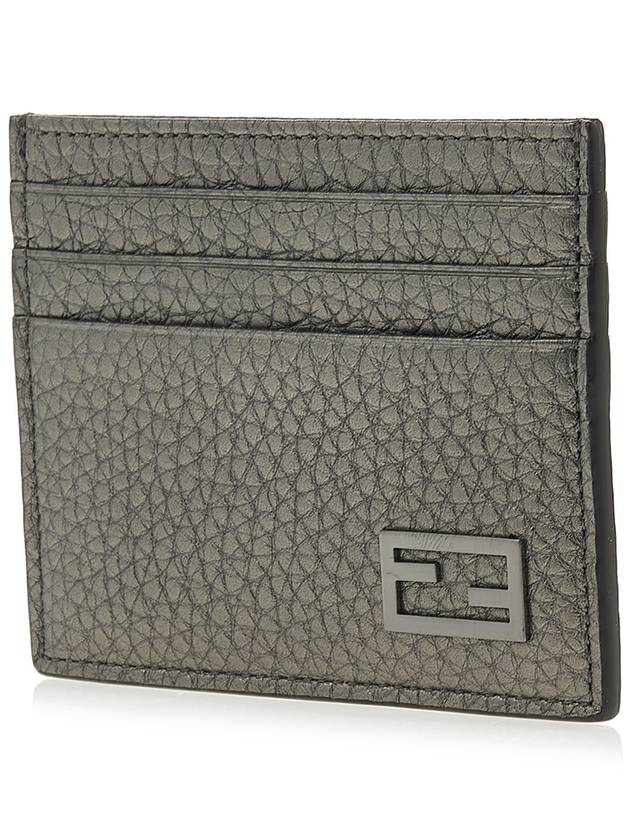 Luxury Fendi FF Baguette Logo Leather Card Wallet Grey