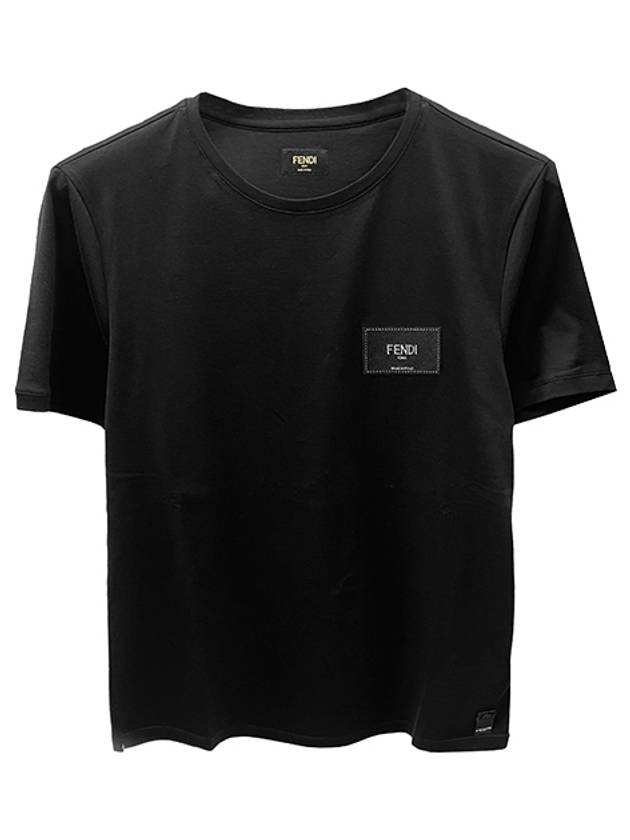 Luxury Fendi Embroidered Logo Jersey Cotton Short Sleeve T-Shirt Black