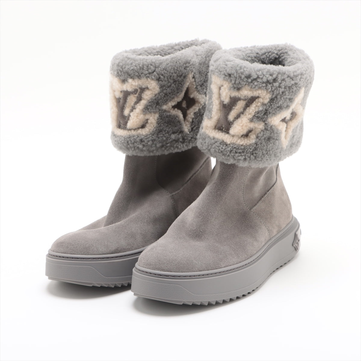 Louis Vuitton Snowdrop Line 22 Years Mouton Short Boots 37 1/2  Grey TC0272 Monogram Insol Boar