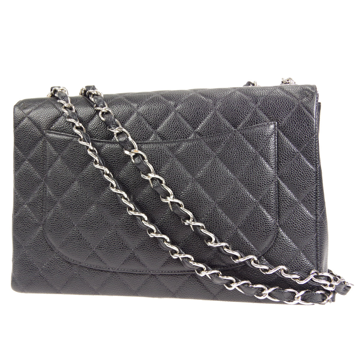 Luxury Chanel 2000-2001 Classic Flap Jumbo SHW Black Caviar