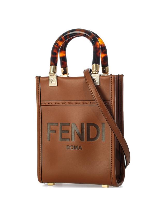 Luxury Fendi Sunshine Shopper Small Leather Tote Bag Brown